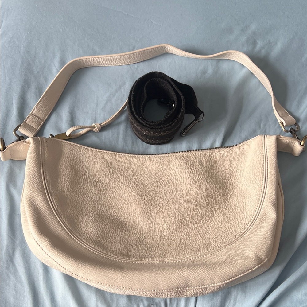 Anthropologie Cream Shoulder Bag with Black Strap